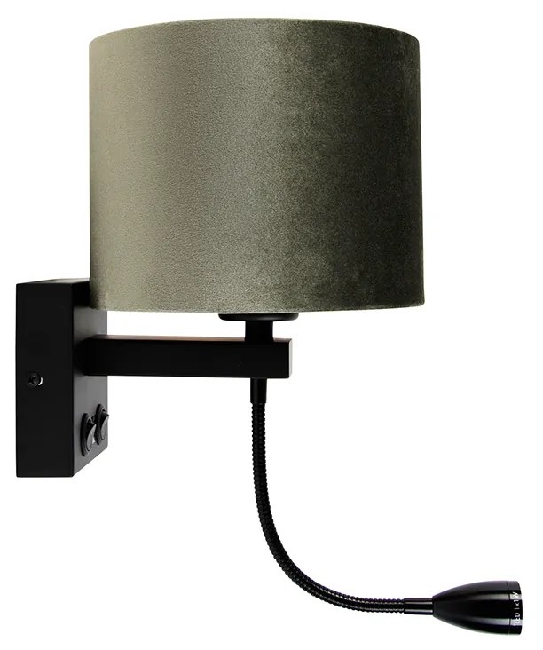 Lampa ścienna czarna z zielonym aksamitnym abażurem 18 cm - Brescia klasyczny/Antyczny Oswietlenie wewnetrzne