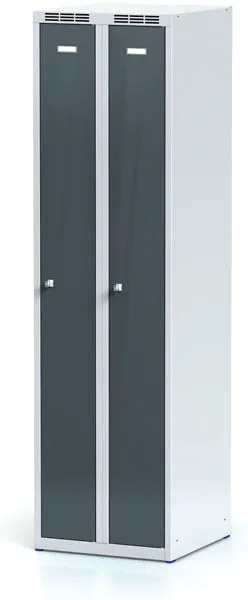 Alfa 3 Szafka ubraniowa S6 wąska, 2-drzwiowa, 1800 x 500 x 500 mm, zamek cylindryczny, drzwi ciemnoszare
