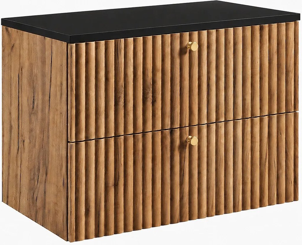 Szafka łazienkowa wisząca z blatem 80, dąb craft złoty + blat czarny, uchwyty w trzech kolorach, 80 x 46 x 58,6 cm