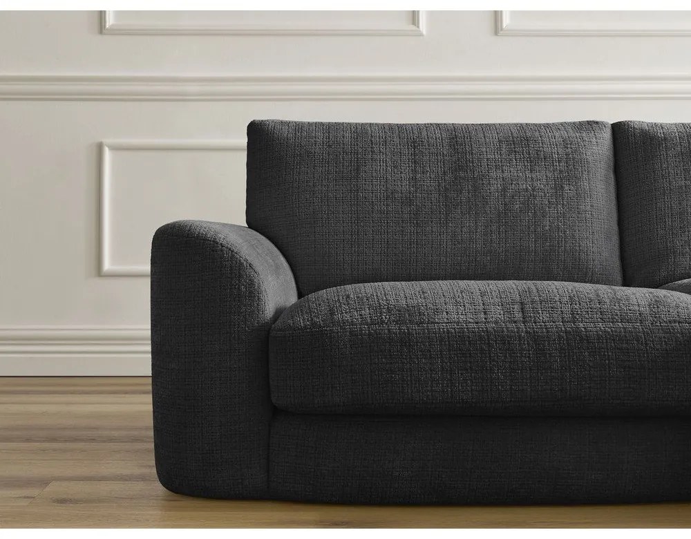 Czarny narożnik z tkaniny szenilowej (prawostronny/z szezlongiem) Leonore – Bobochic Paris