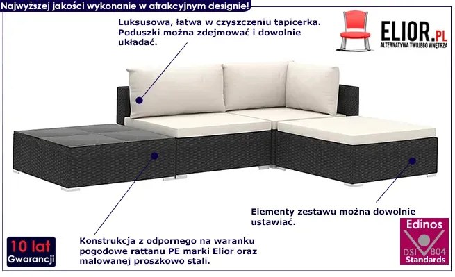 4-częściowy czarno-kremowy zestaw wypoczynkowy do ogrodu - Begi 4A