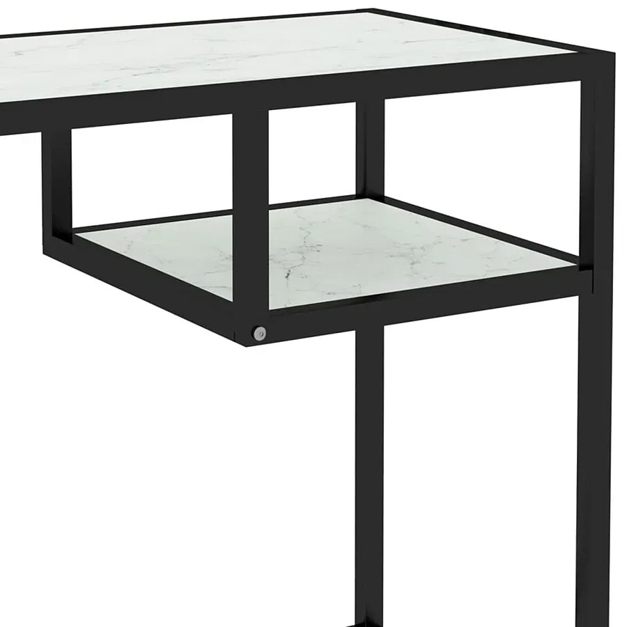 Nowoczesne szklane biurko z półką 100 cm biały marmur - Gigrox