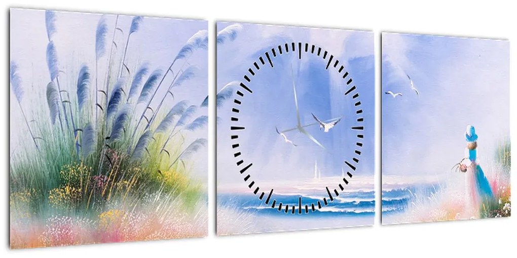 Obraz - Romantyczna plaża, obraz olejny (z zegarem) (90x30 cm)