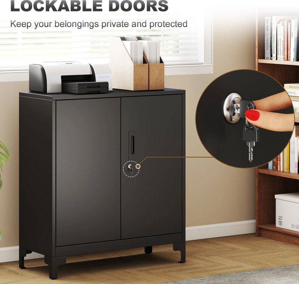 HOMCOM Szafa biurowa metalowa, zamykane drzwi, komoda biurowa, 2-poziomowe wykonanie, czarna
