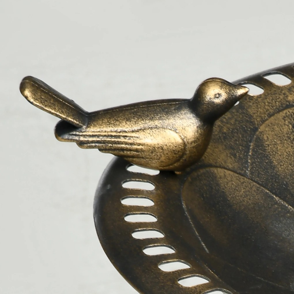 Outsunny Kąpiel dla Ptaków z Figurką, Wzór Kwiatowy, 2 Baseny, Tworzywo Sztuczne, Antyczny Wygląd, 50B x 72H cm, Brąz