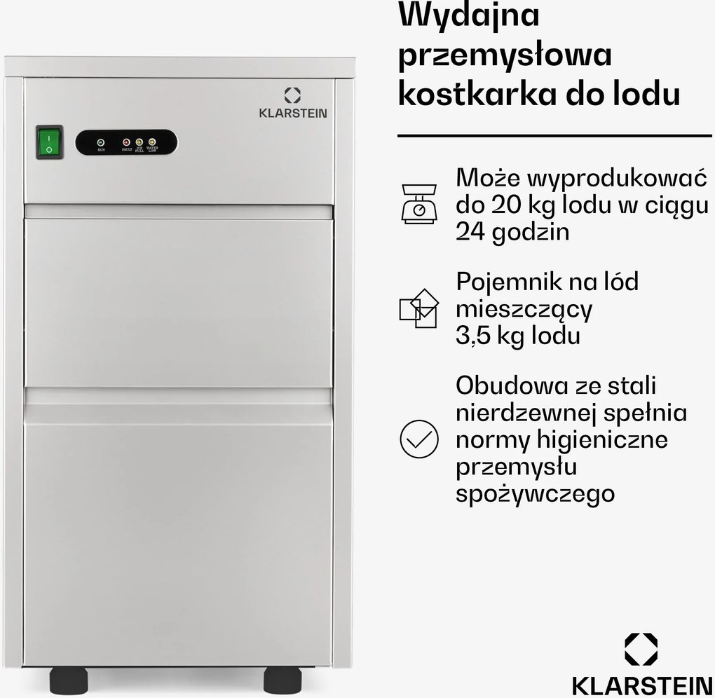 Klarstein Powericer 20kg/24h 3.5L Kostkarka do Lodu Gastronomiczna Srebrny
