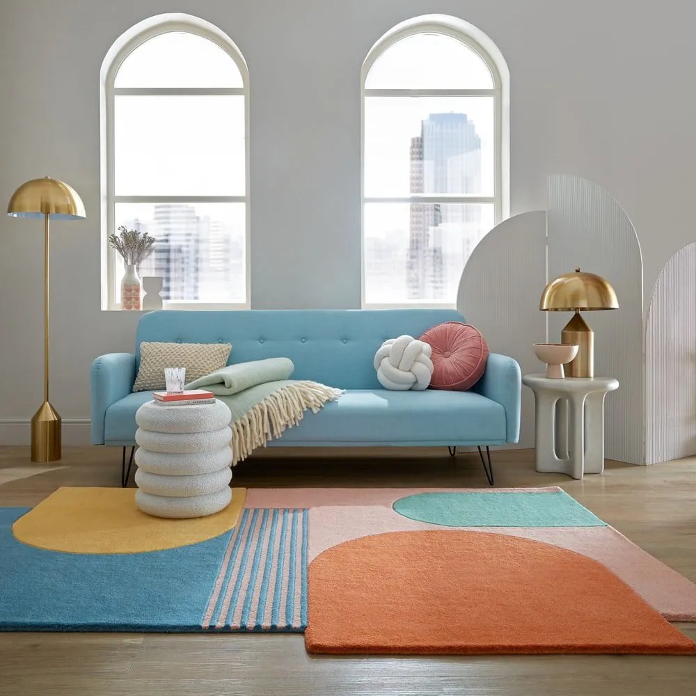 Niebieski wełniany dywan tkany ręcznie 120x180 cm Lozenge Bright Multi – Flair Rugs