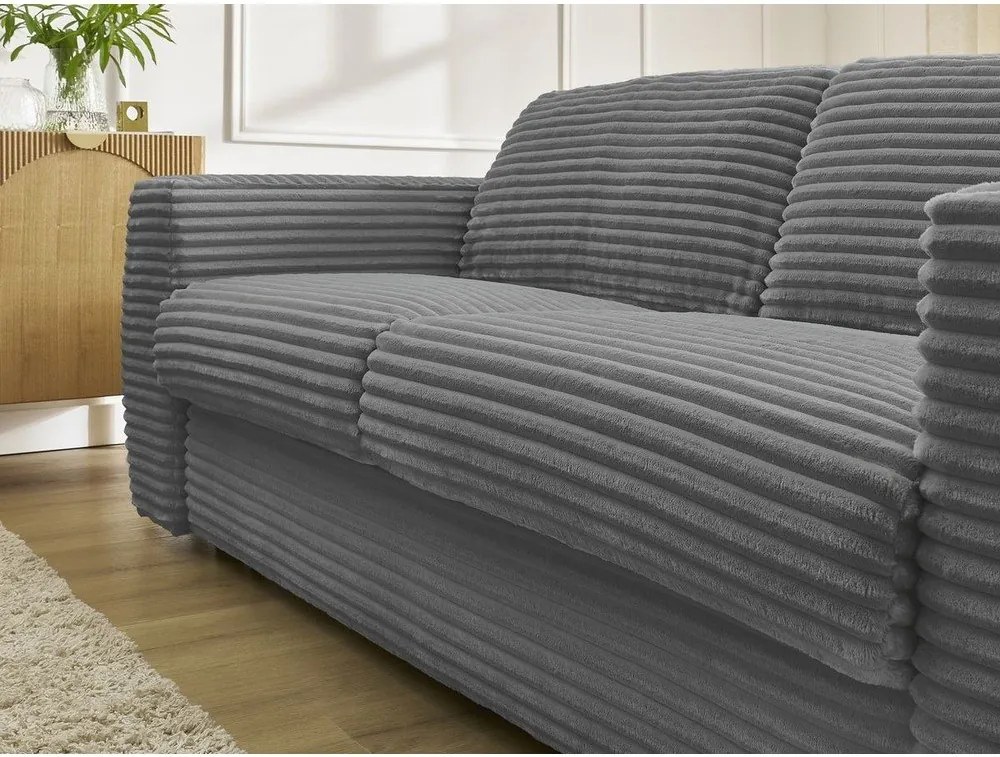 Ciemnoszara sztruksowa rozkładana sofa do spania 220 cm Hugo – Bobochic Paris