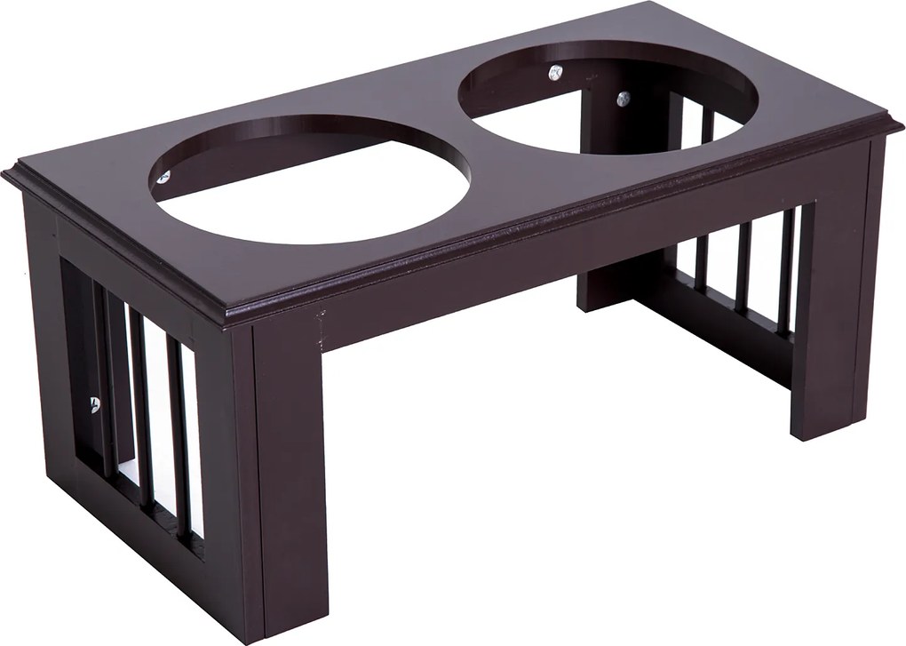 PawHut® Stojak na Miski dla Psa Kota Podwyższony 2 Miski Stal Szlachetna Płyta MDF Kawowy | Aosom.pl