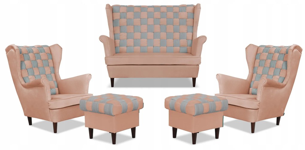 Zestaw uszak CAROL DUO sofa fotele pufy Family Meble różowo - szary