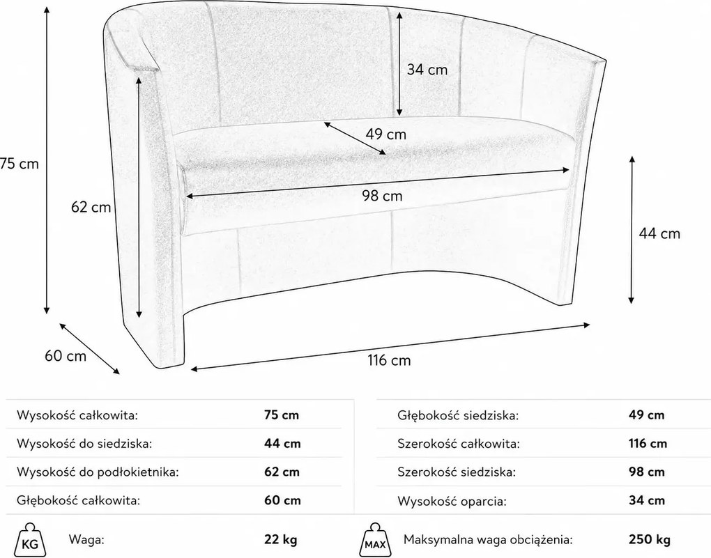 Sofa CLUB tapicerowana : Kolor tkaniny - EKO-SKÓRA - 2D, Typ tkaniny - Eko-skóra