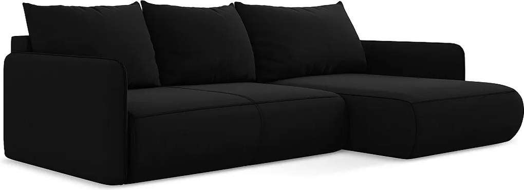 Narożnik prawostronny z funkcją spania - z tkaniny welwetowej - czarny - NANEA