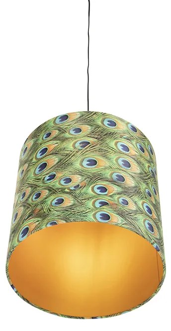 Lampa wisząca z abażurem z aksamitu w kolorze pawia ze złotem 40 cm - Combi klasyczny/Antyczny Oswietlenie wewnetrzne
