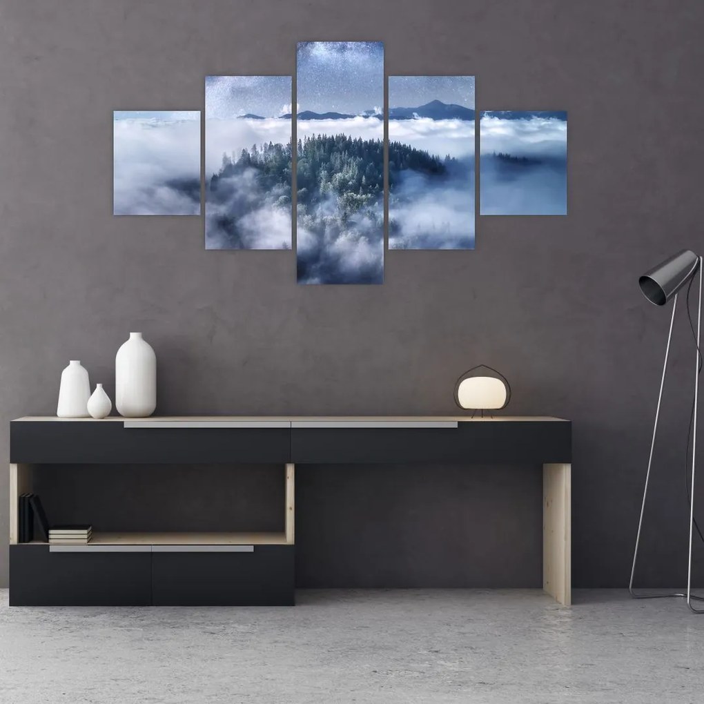 Obraz lasu we mgle (125x70 cm)