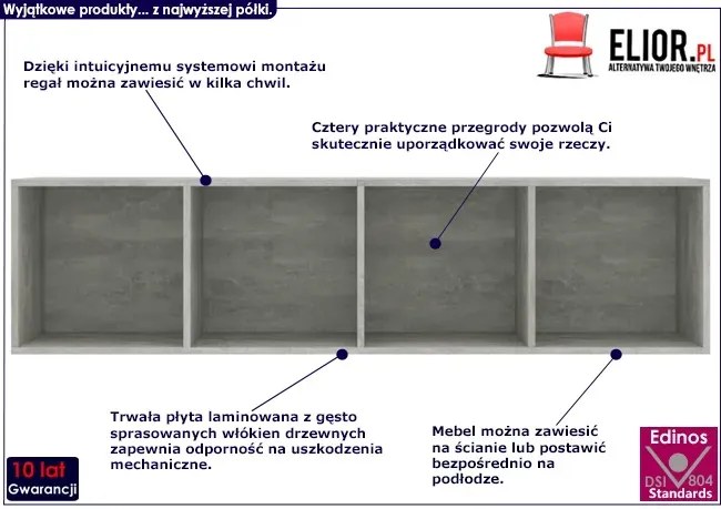 Betonowo-szary modułowy regał ścienny - Marbela