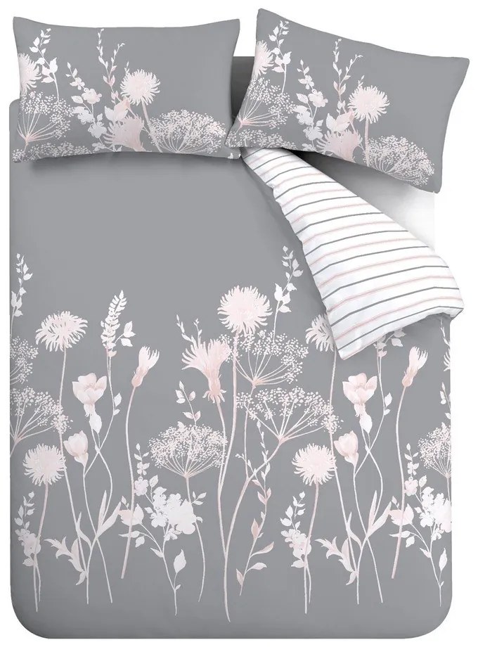 Szara pościel dwuosobowa 230x220 cm Meadowsweet Floral – Catherine Lansfield