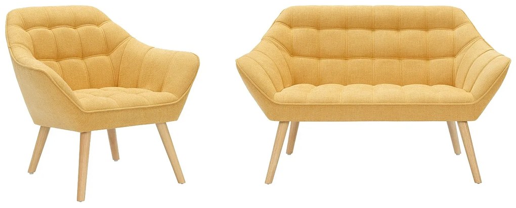 Kanapa 2 osobowa i fotel z żółtą musztardową tapicerką - CASERTA