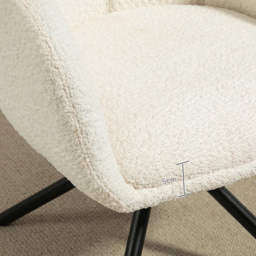 HOMCOM Fotel, Obrotowy Fotel Tapicerowany z Wygodną Muszlą Siedziska, Miękka Tapicerka, do 120 kg, Kremowy