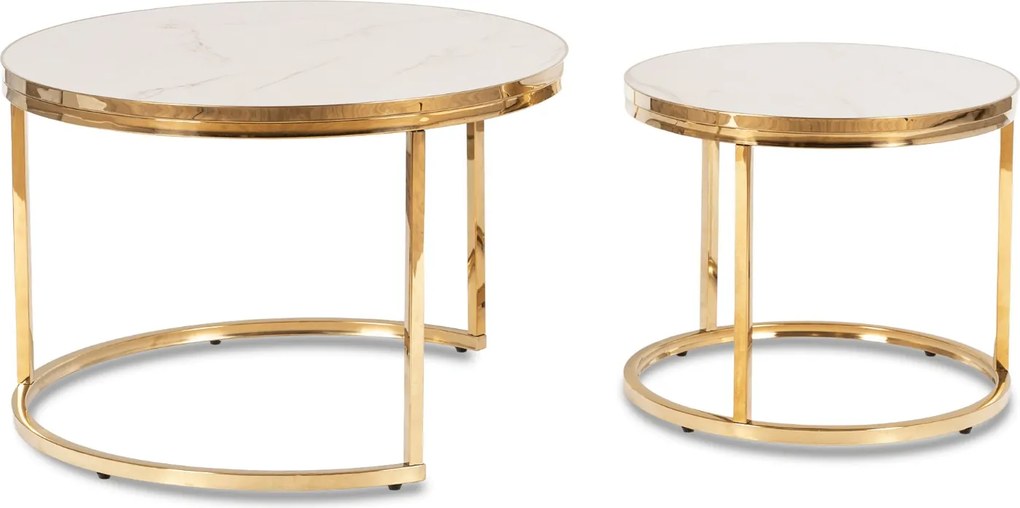 Zestaw Stolików Kawowych ARON 70 cm/50 cm Biały Marmur/Złoty Glamour