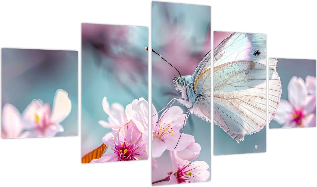 Obraz - Motyl na drzewie wiśni (125x70 cm)
