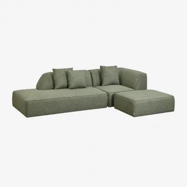 Sofa Narożna Modułowa Cardea 2-częściowa Z Leżanką Po Lewej Stronie I Tapicerowanym Pufem Bouclé Salvia Zieleń - Sklum