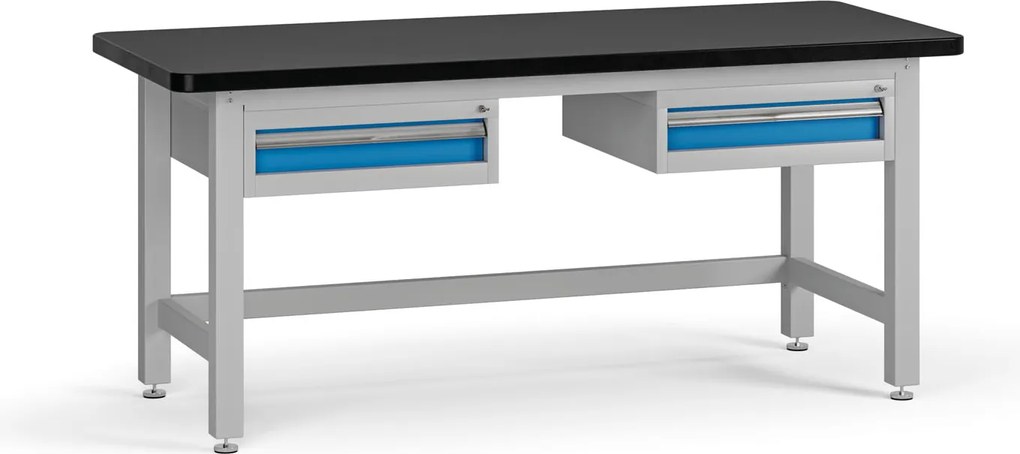 Stół warsztatowy G4 z 2 szafkami na narzędzia, blat MDF + PCV, 2 szuflady, 1800 x 750 x 800 mm, niebieski