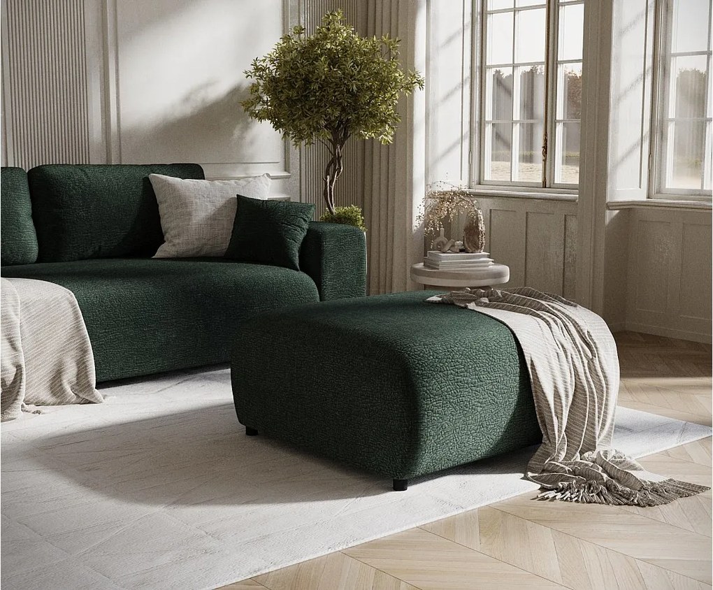 Puf w tkaninie szenilowej Zanzibar - 88x88 cm - ciemnozielony