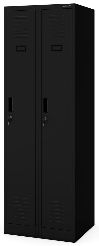 Szafka pracownicza metalowa dwukomorowa czarna: KACPER II, 600 x 1800 x 500 mm