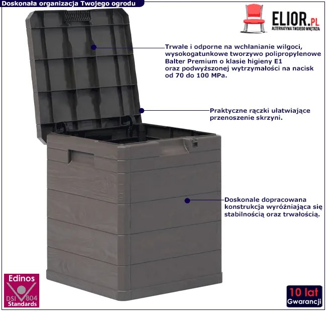 Brązowa zamykana skrzynia do ogrodu R1-C85