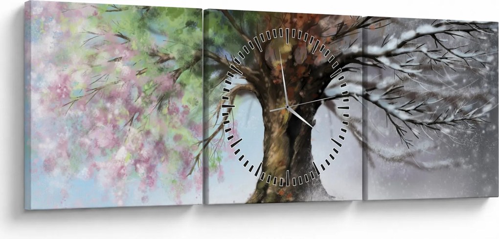 Obraz - Drzewo czterech pór roku (z zegarem) (90x30 cm)