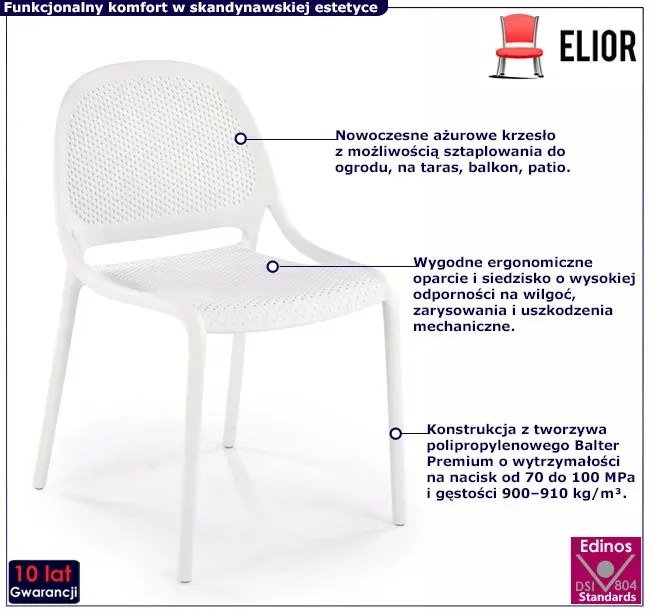 Białe ażurowe krzesło sztaplowane E4-P37