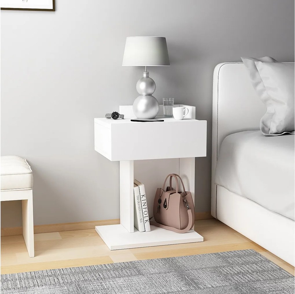 Stolik nocny HERAKLES - biały, 55x33,2x41,4