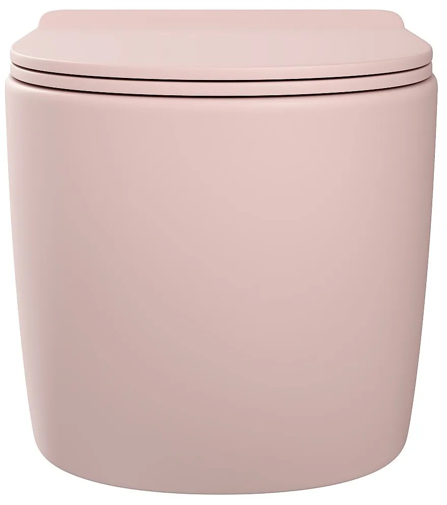 Miska WC podwieszana z różowej matowej ceramiki bez kołnierza - JAVOINE