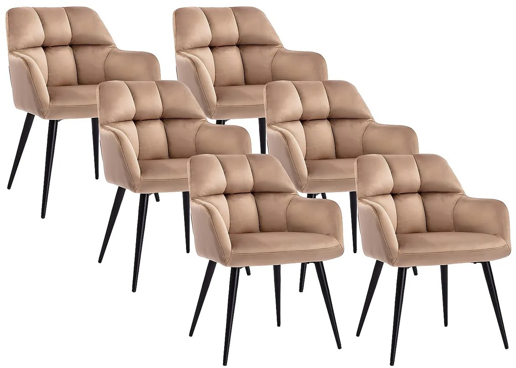 Zestaw 6 krzeseł PEGA – z podłokietnikami – welur i metal – kolor beżowy