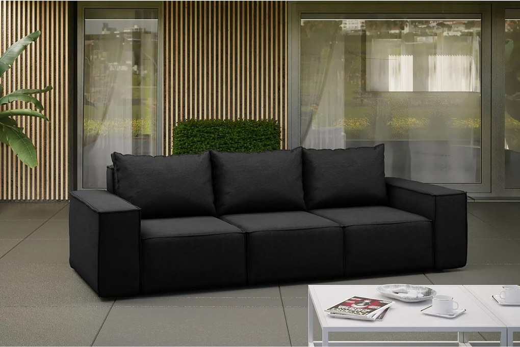 Sofa ogrodowa Garden, 3-osobowa, tkanina Article 231, czarny (01)