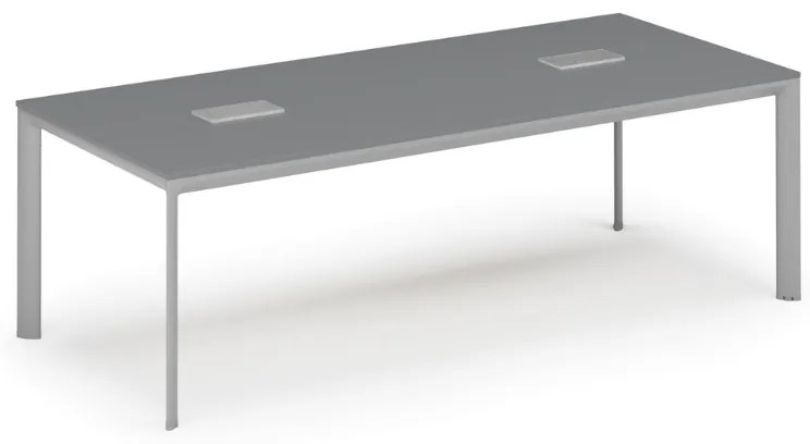 Stół konferencyjny PRIMO INVITATION, 240x120 cm, grafit + 2x port blatowy TYP VI, srebrny