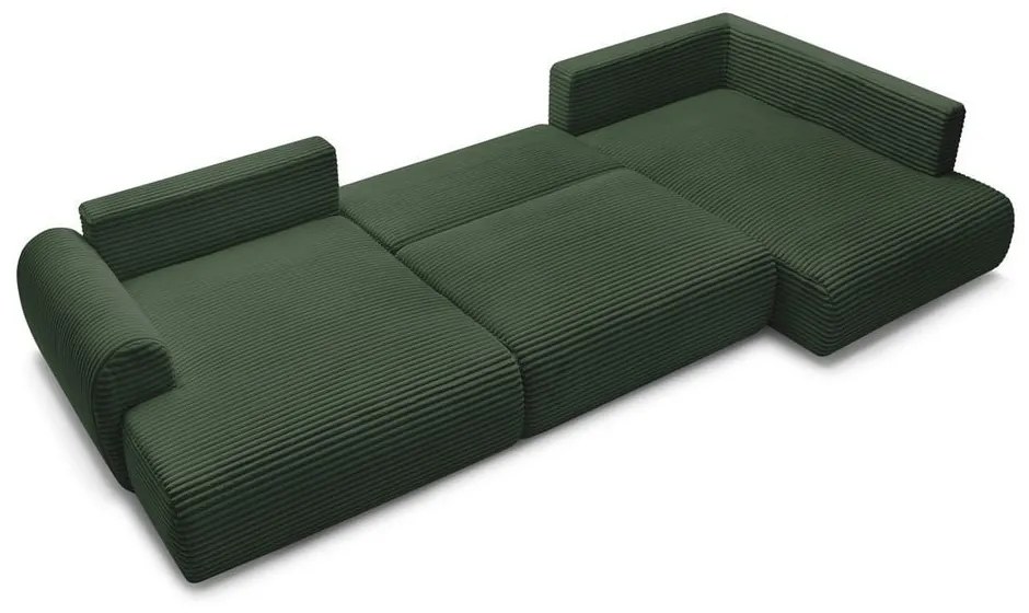 Ciemnozielony sztruksowy rozkładany/ze schowkiem narożnik (prawostronny/w kształcie litery U) Lucien – Bobochic Paris