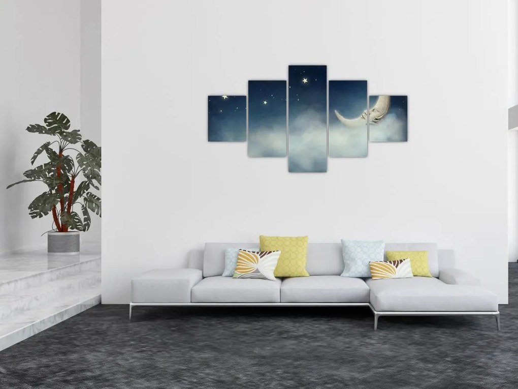 Obraz - Księżyc z gwiazdami (125x70 cm)