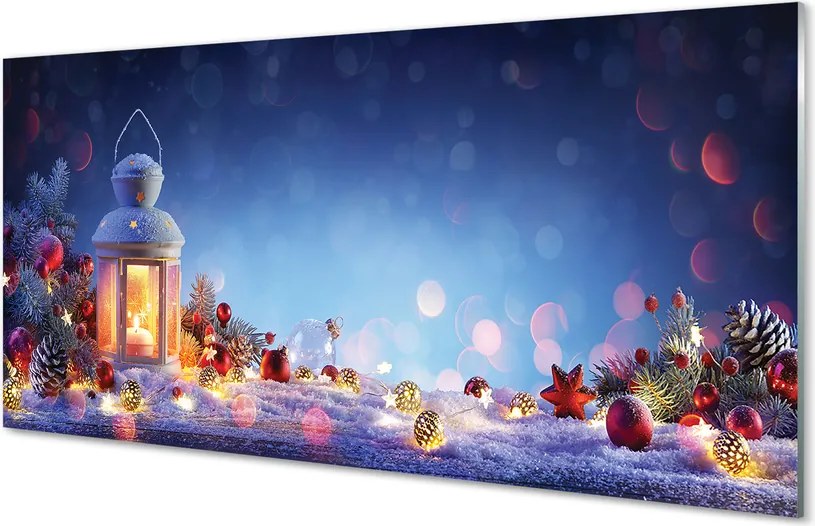 Panel szklany do Kuchni Zimowy Lampion w Śniegu