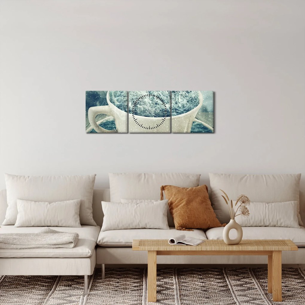Obraz - Zimowy świat w kubeczku (z zegarem) (90x30 cm)