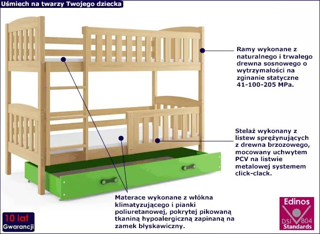 Piętrowe łóżko dla dzieci z materacami 80x190 - Vober 2X