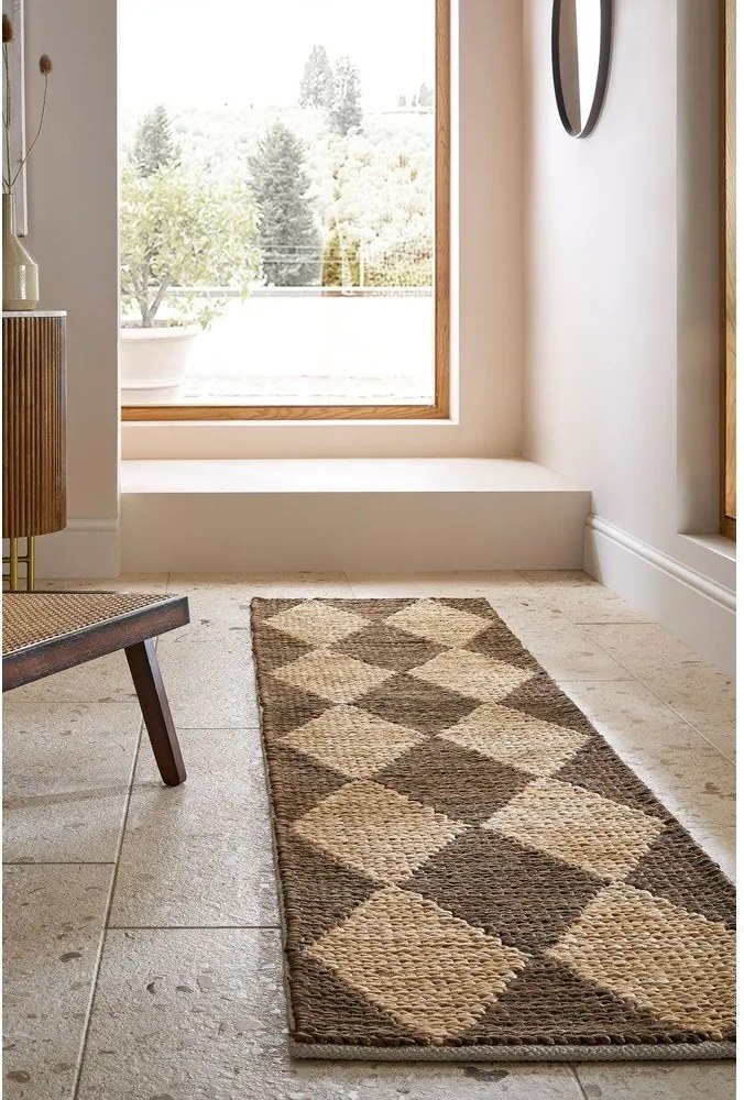 Brązowo-naturalny chodnik z mieszanki juty tkany ręcznie 60x230 cm Effie Diamond – Flair Rugs