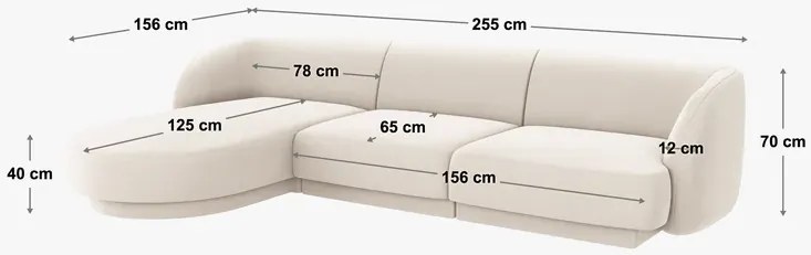 OUTLET Narożnik sofa narożna lewostronna jasny beż szenil 255/156/70 Miley od Micadoni
