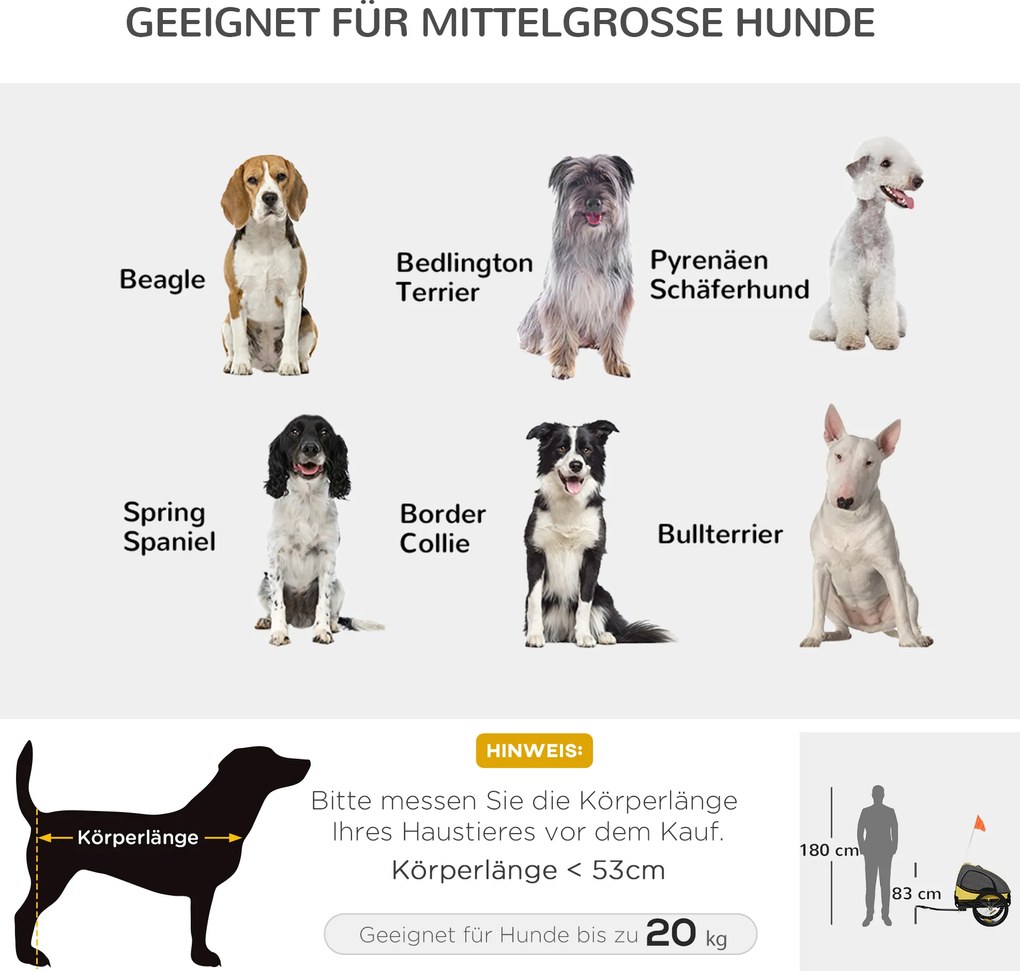 PawHut przyczepka dla psów, składany przyczepka rowerowa, przyczepka dla psów, Żółty