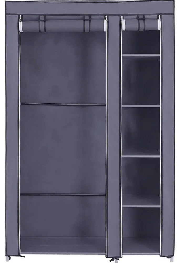 Szafa tekstylna z półkami i drążkiem na ubrania MATIS 110x175 cm szara