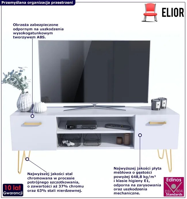 Biała nowoczesna szafka RTV glamour - Elesar