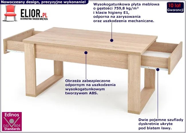 Prostokątna ława z szufladami  dąb sonoma - Malio