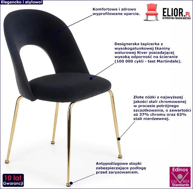 Czarne tapicerowane krzesło w stylu glamour B4-D80