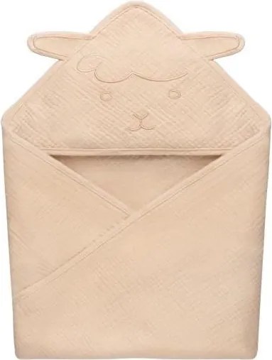 Lionelo - Dziecięcy muślinowy ręcznik kąpielowy z kapturem, kolor beżowo-cappuccino