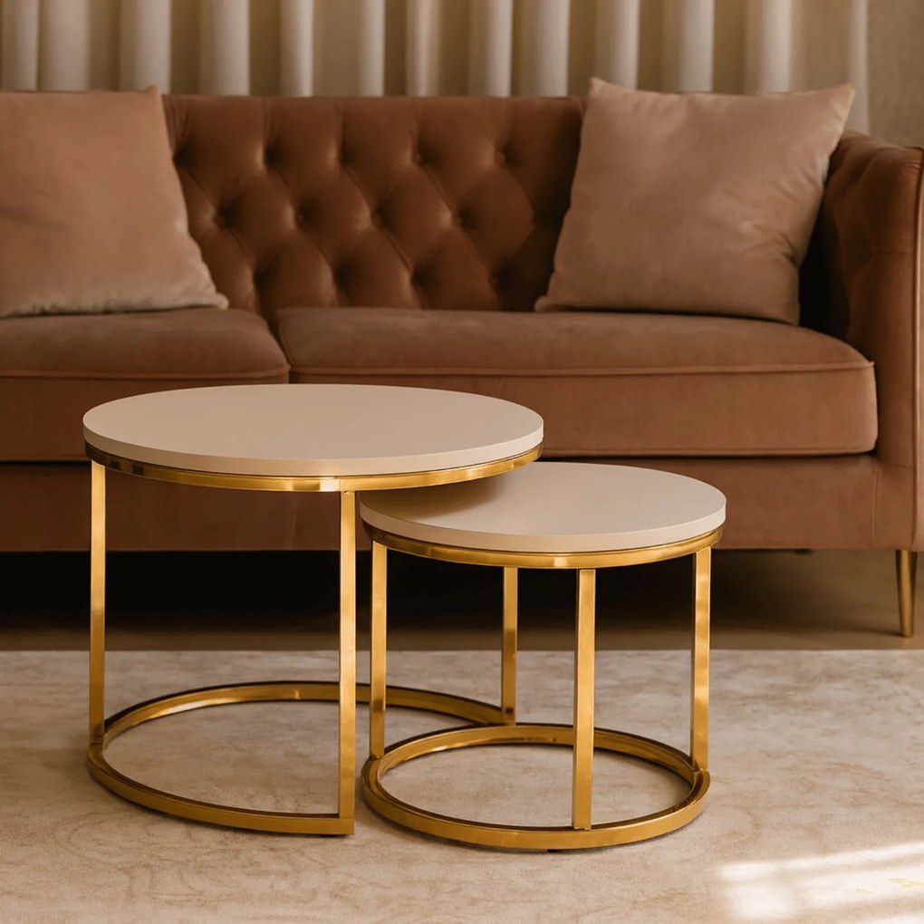 Zestaw Stolików Kawowych APULIA 43 cm/53 cm Kaszmir/Złoty Glamour